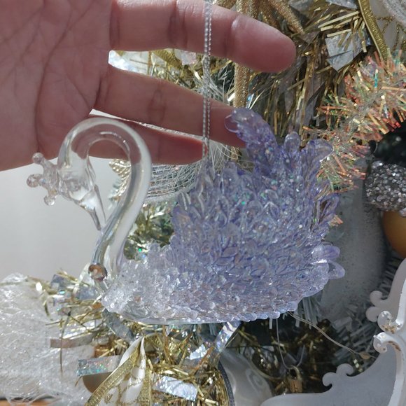 Beautiful Frosted Purple Swan Ornament For Xmas or Any Decorative Purposes Cute - Picture 2 of 5